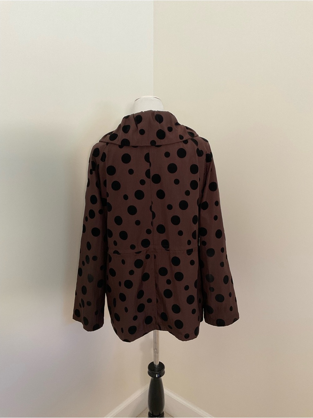 UBU Polka Dot Drawstring Utility Jacket in Brown and Black - Picture 5 of 9